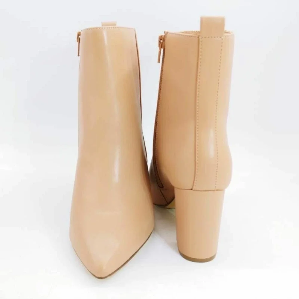 Justfab Shoes Womens Olyvia Ankle Booties Beige Side Zip Pointed Toe 7 New
